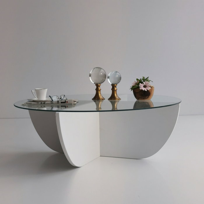 Hanah Home Lily - Mesa de centro blanca con cristal templado